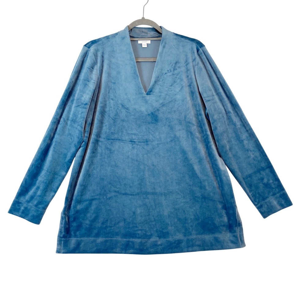 J Jill Blue Velour Long Sleeve Top‎ Women's Size L V-Neck Casual Classic